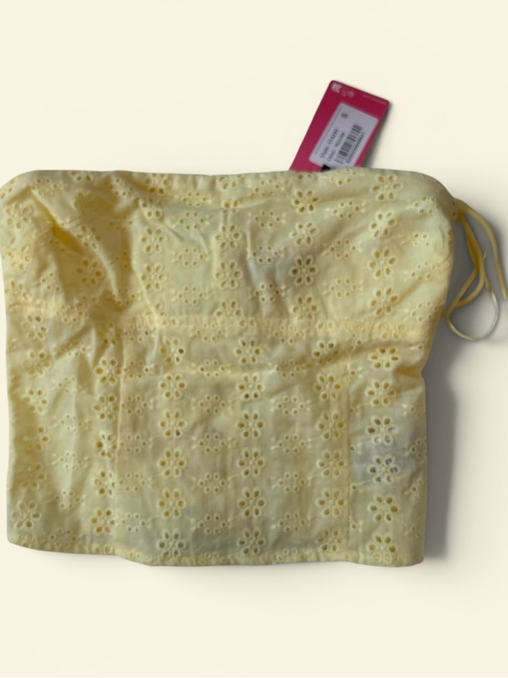 Edikted Yellow Eyelet Back Drawstring Strapless Corset Top Size Small